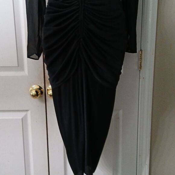 Cache Vintage black sequin embellished ruched dress Sz 10 EUC Made in USA - Picture 7 of 10